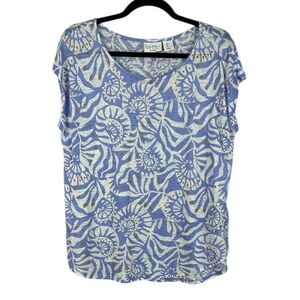 Nicole Miller New York Linen Seashell Short Sleeve Top Large Blue Beachy Travel